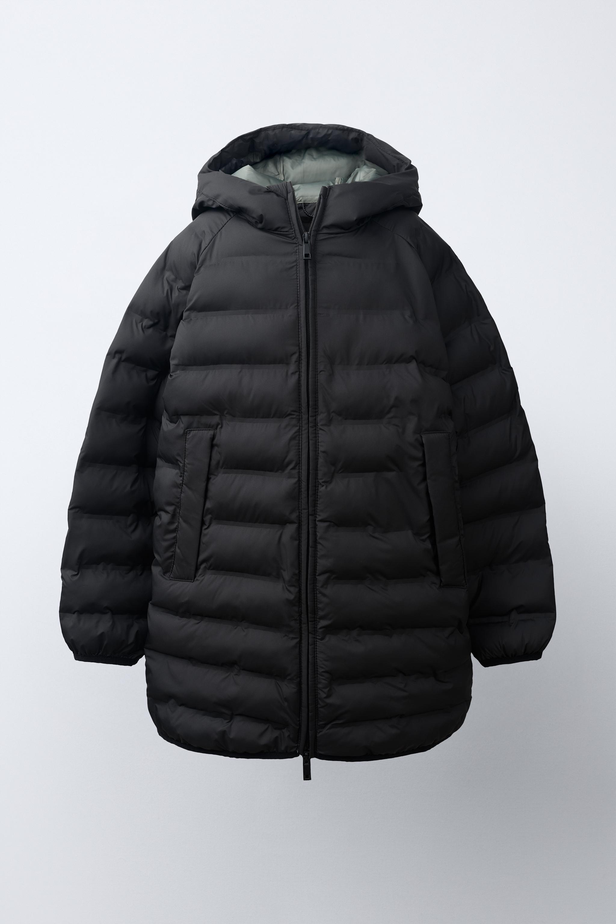 WATER REPELLENT LONG PUFFER COAT — Black