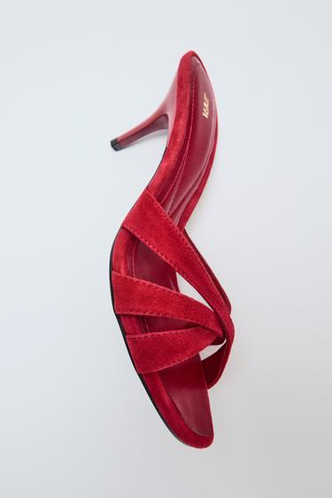 SANDALES À TALONS EN CUIR - Rouge de Zara