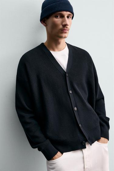 REGULAR FIT COTTON CARDIGAN - Dark navy by Zara - Image 5