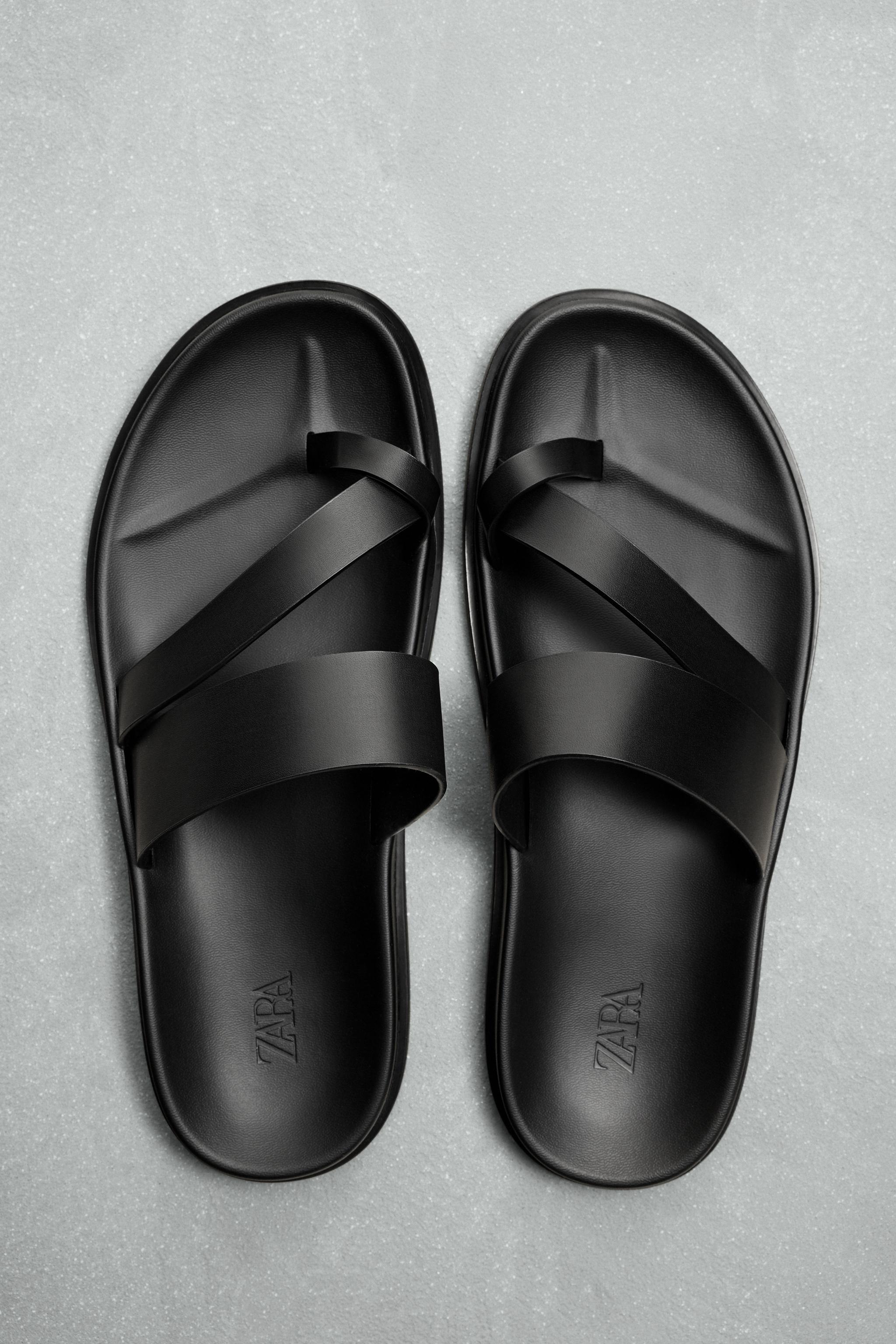 zara origins ストラップ付きレザーサンダル ブラック　size44 zara origins ストラップ付きレザーサンダル ブラック size44