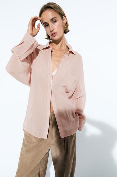 Chemise fluide à poche en ramie -  de Zara
