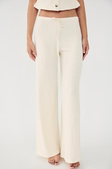 TEXTURED STRAIGHT-FIT TROUSERS - Ecru by Zara