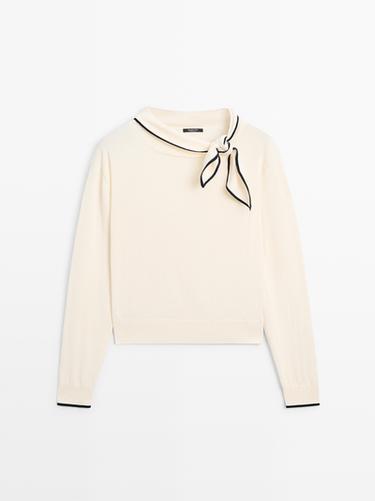 Jersey punto detalle pañuelo algodón - Crudo de Zara