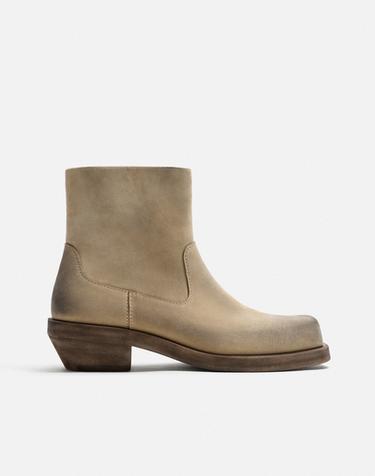 Zara LEATHER COWBOY BOOTS - Sandy Brown