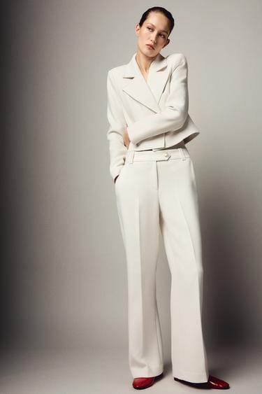 Zara HIGH WAIST STRAIGHT LEG PANTS - Ecru