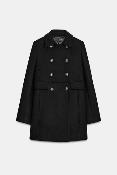 SHORT DOUBLE-BREASTED WOOL COAT - Black by Zara