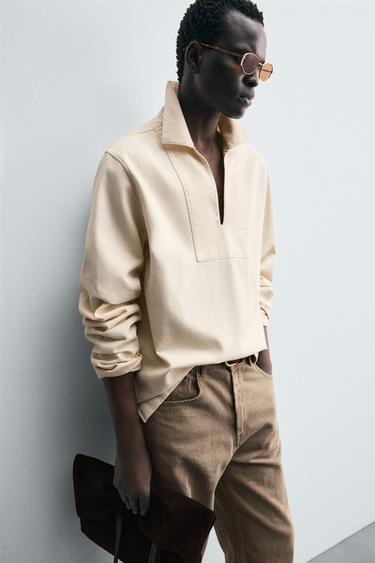 WASHED TEXTURED OVERSHIRT - Ecru by Zara - Image 4