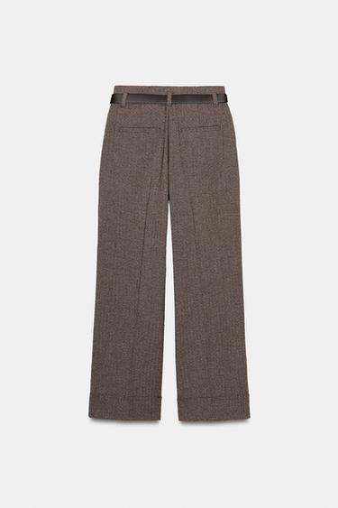 HERRINGBONE TROUSERS WITH BELT - Brown by Zara - Image 6
