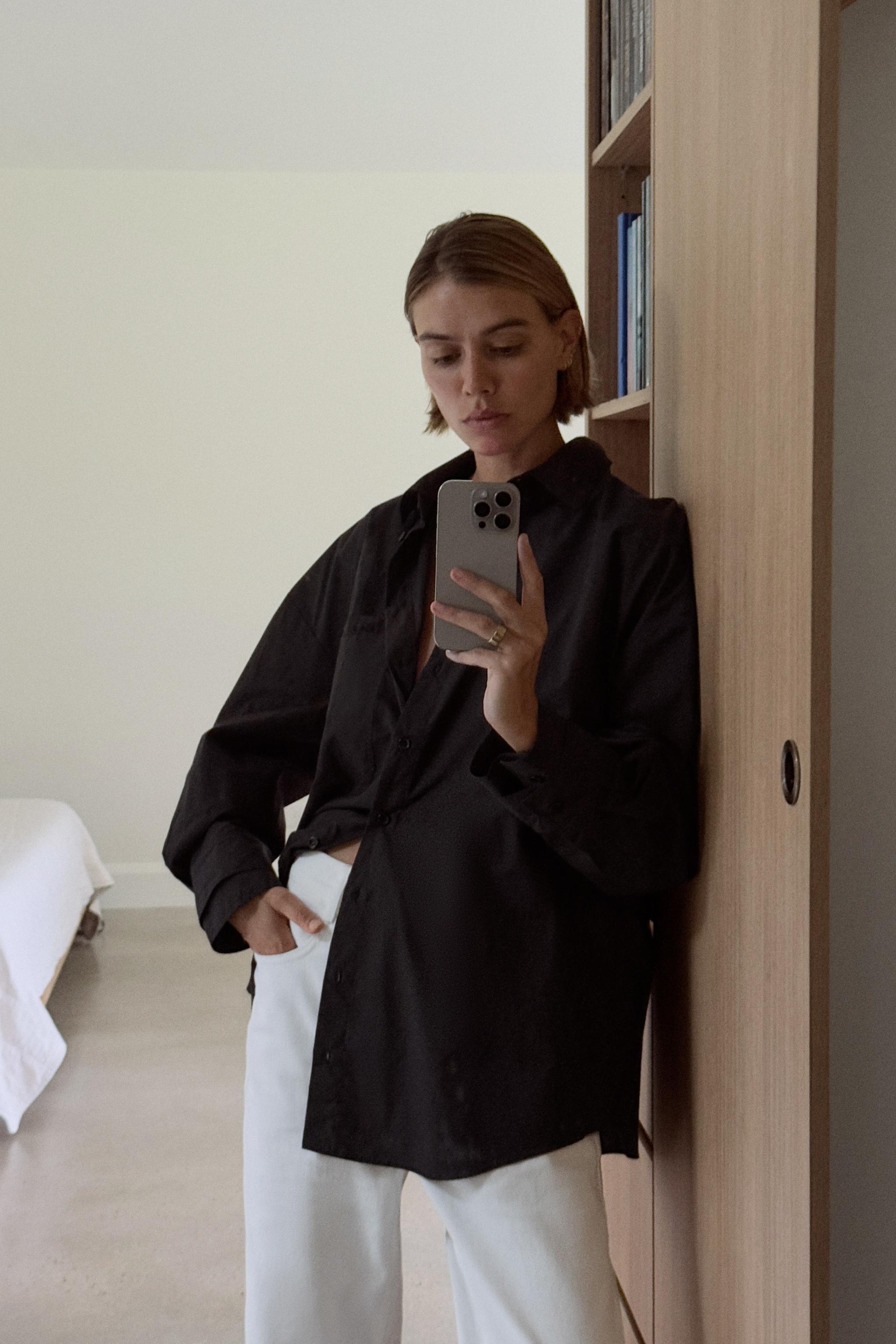 ポプリンダブルカフスシャツ ダブルカフスオーバーサイズポプリンシャツ - ブラック | ZARA