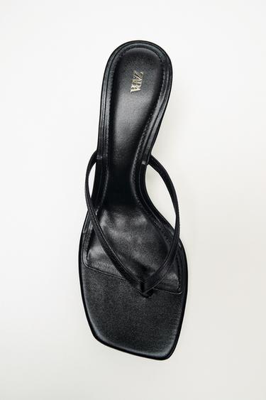LEATHER STRAPPY HEEL SANDALS - Black by Zara