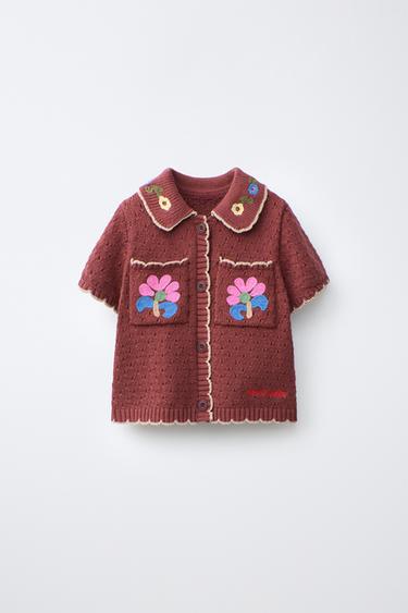 KNIT POLO SHIRT WITH EMBROIDERED FLOWERS SISSEL EDELBO X ZARA KIDS - Brown by Zara