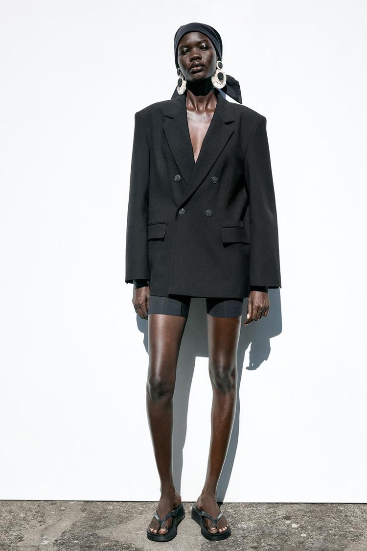 Oversized Blazer Plus Size Blazer And Shorts Set Women Black Show Pocket Sleeveless Longline Blazer