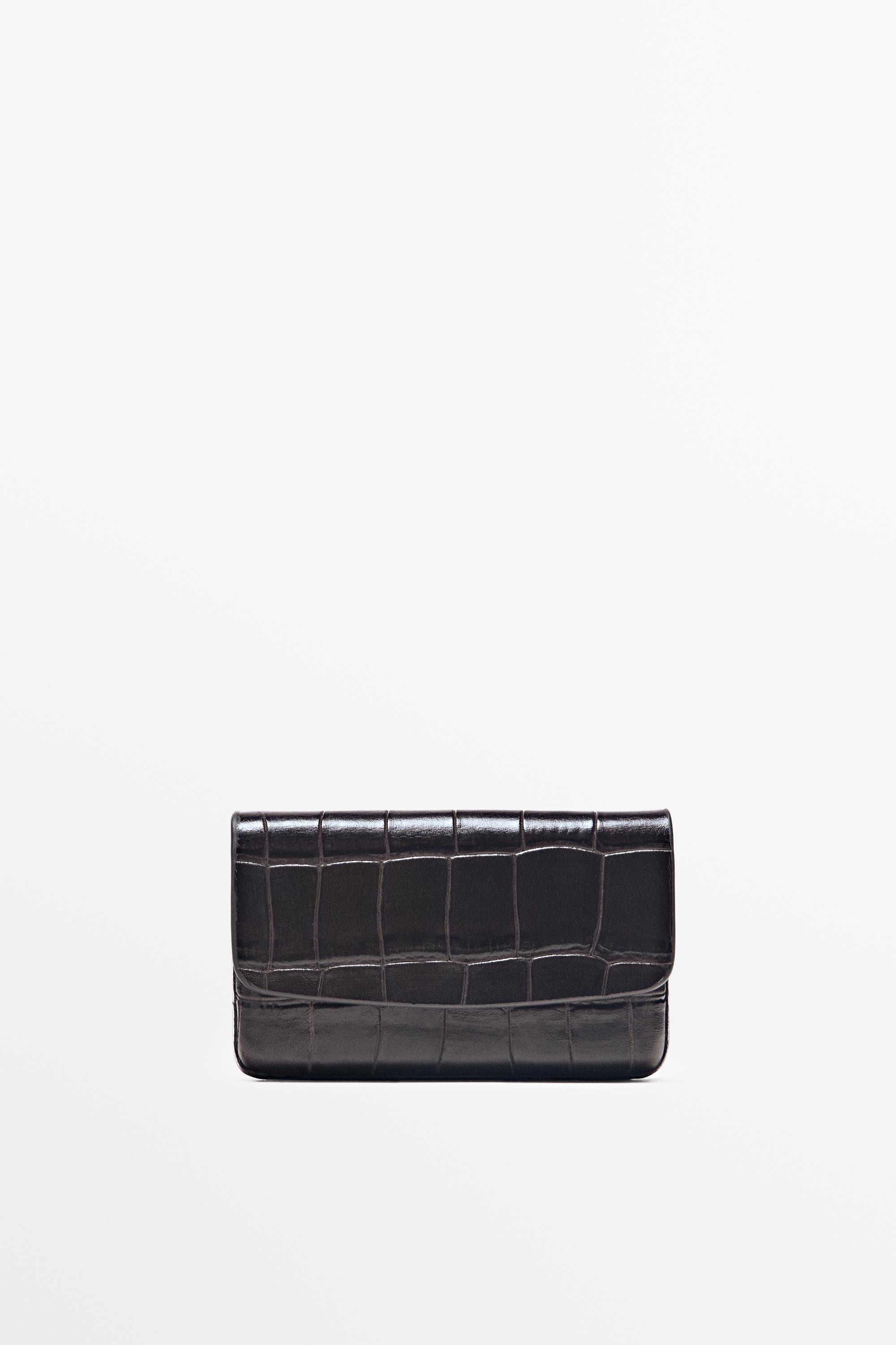 Crocodile-textured leather card holder - Brown | ZARA United States