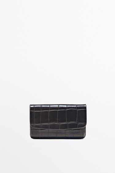 Zara Crocodile-textured leather card holder - Brown - Image 0