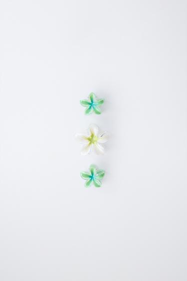 PACK OF THREE HIBISCUS FLOWER HAIR CLIPS - Green by Zara