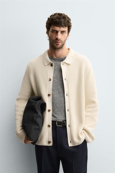 RIBBED CARDIGAN - Ecru by Zara
