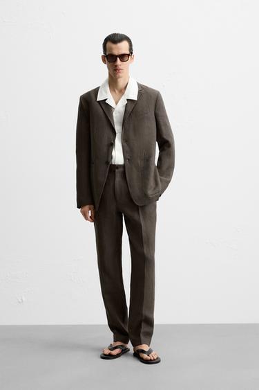 100% LINEN SUIT - Ecru / Maroon by Zara - Image 0