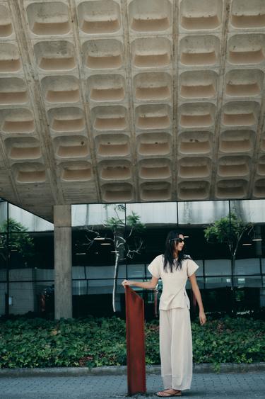 PANTALON BALLON EN COTON ÉPAIS - Sable de Zara - Image 0