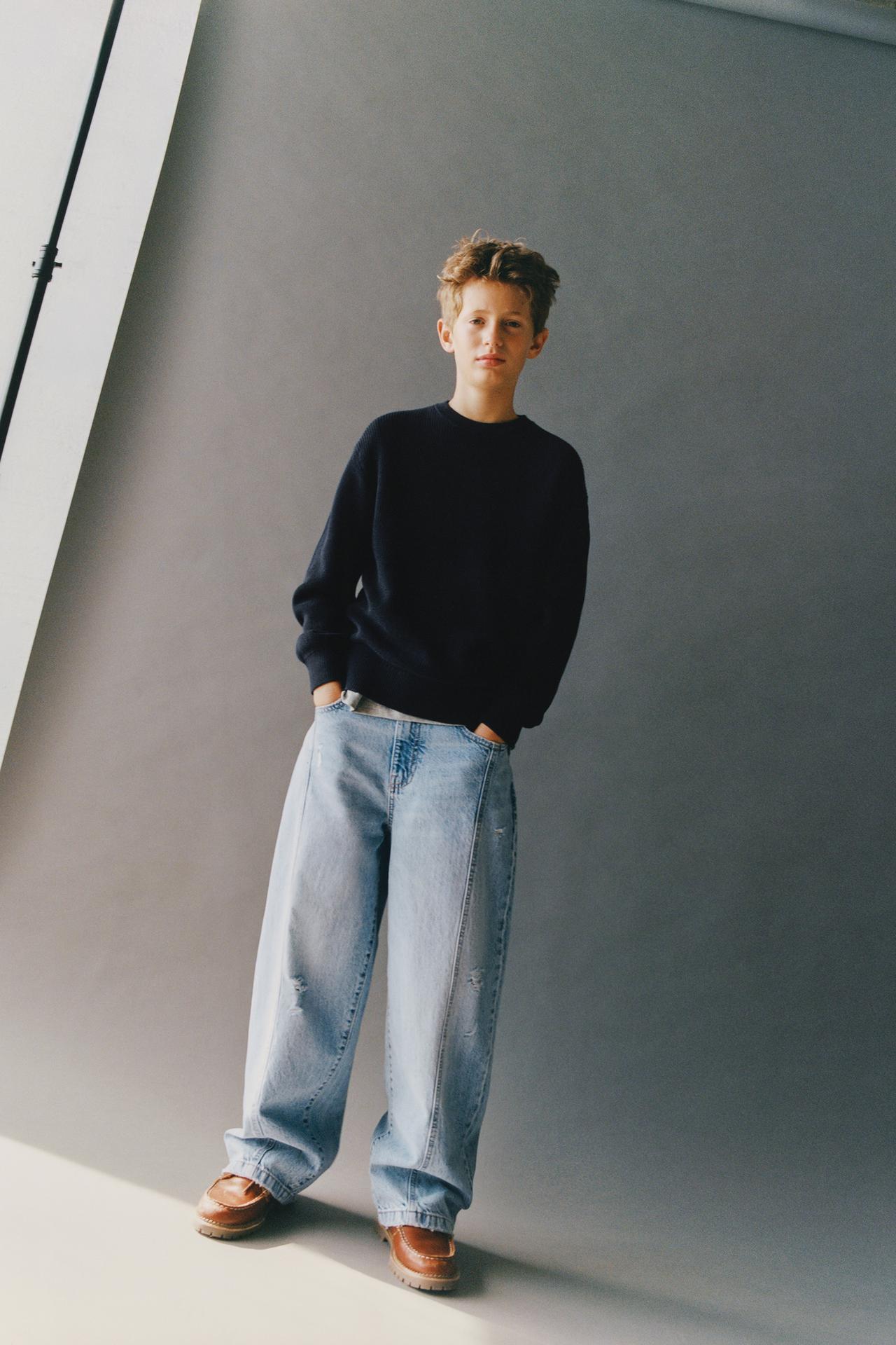 DISTRESSED BALLOON JEANS — Blue