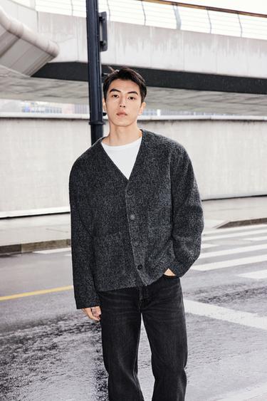 TEXTURED WOOL CARDIGAN - Anthracite Grey by Zara