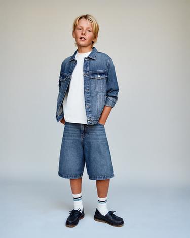 RELAXED FIT BAGGY DENIM BERMUDA SHORTS - Blue / Green by Zara