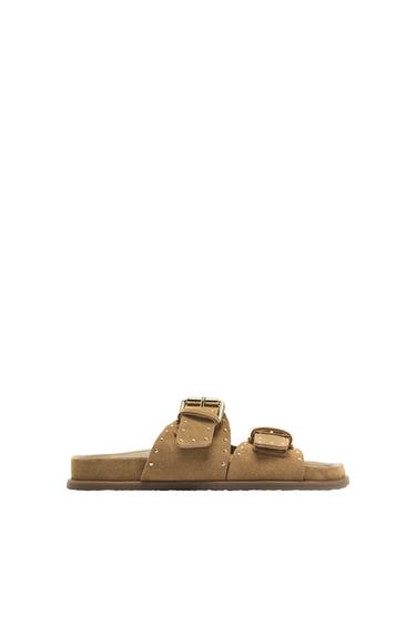 STUDDED FLAT SUEDE SANDALS