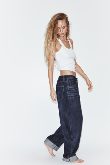 TRF BARREL FOLDED MID-RISE JEANS - Dark indigo by Zara - Image 3