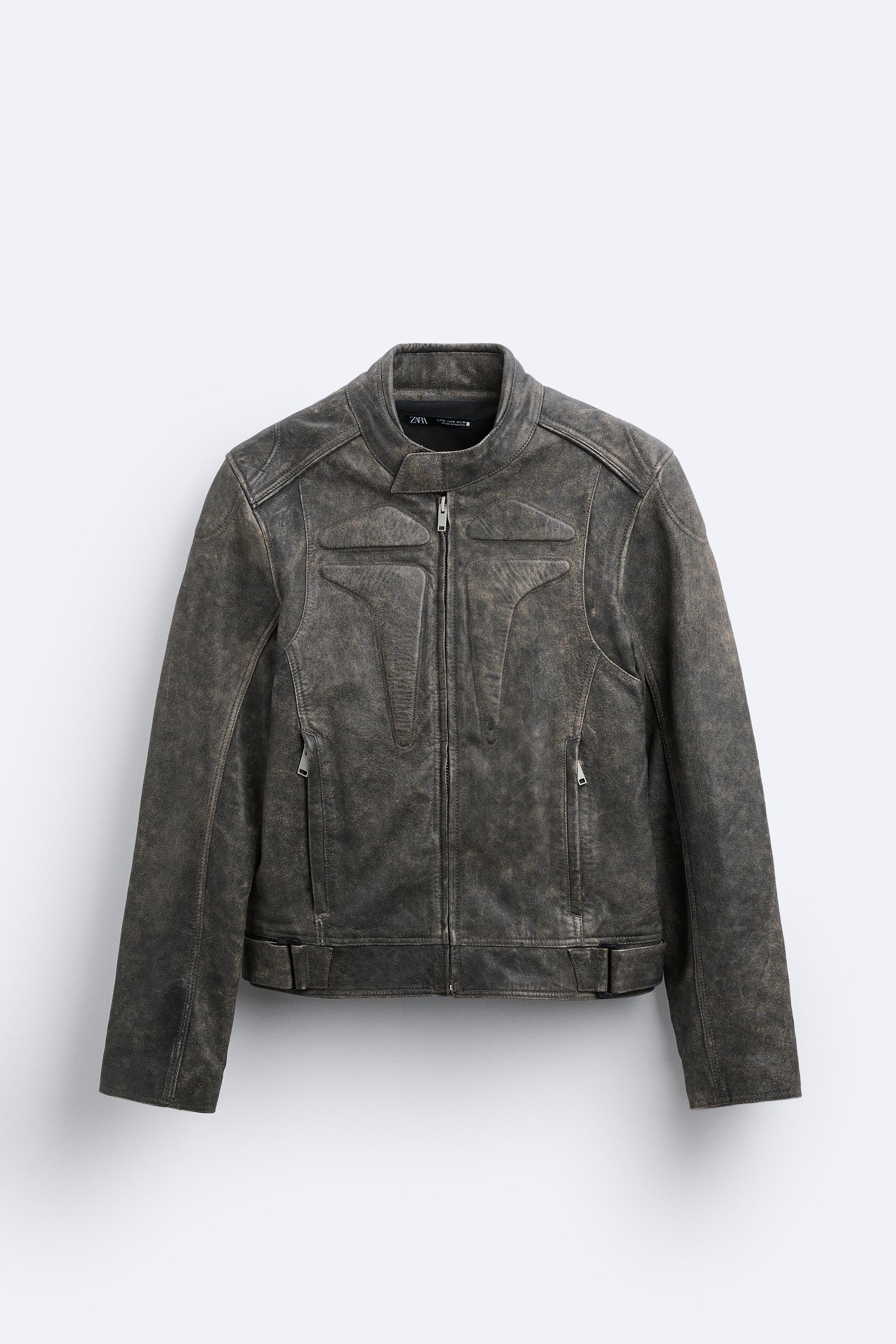 Zara grey cheap leather jacket