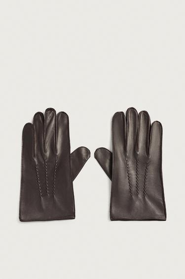 LEATHER GLOVES WITH TOPSTITCHING — Dark plum 2