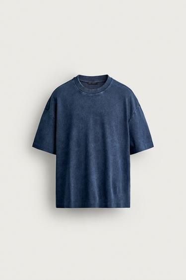BASIC WASHED RELAXED FIT T-SHIRT - Blue / Grey by Zara