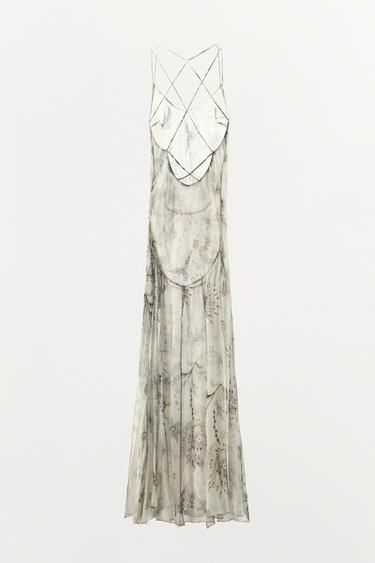 PRINTED DRESS WITH STRAPS AT THE BACK - Oyster-white by Zara - Image 5