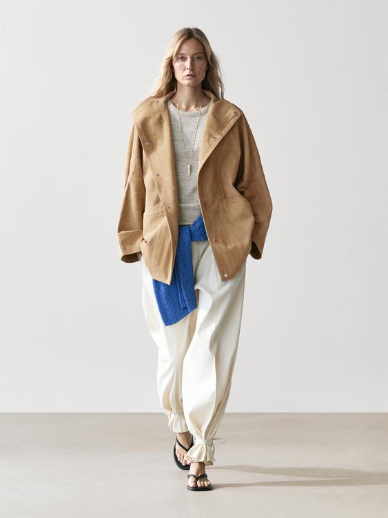 Suede leather cape with button details from Zara - $690
