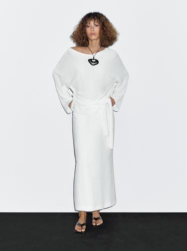 Zara Straight hemp blend midi skirt - White