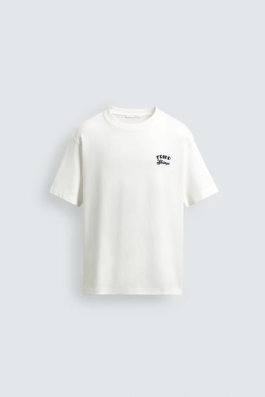 EMBROIDERED REGULAR FIT T-SHIRT - Oyster-white by Zara - Image 5