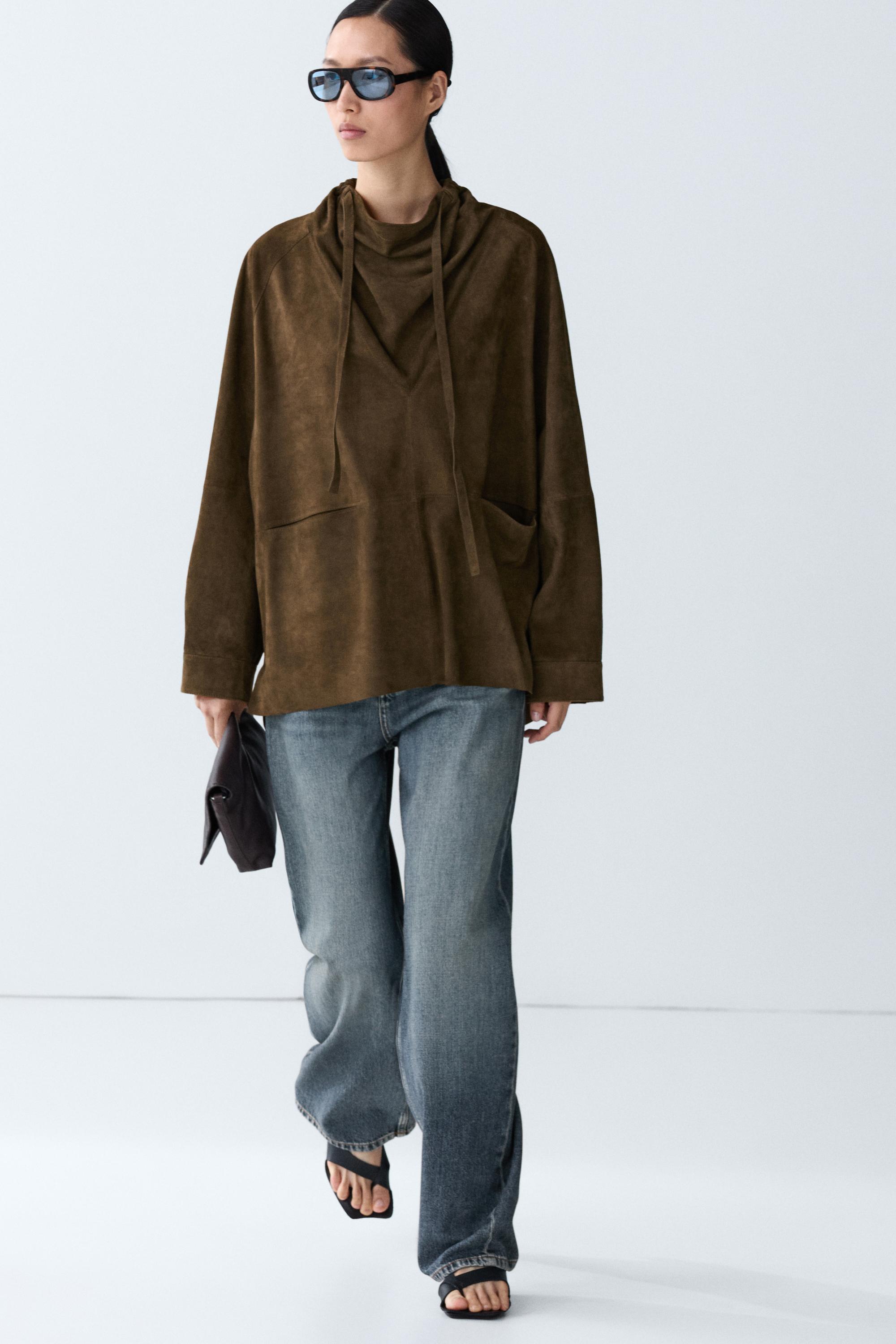 High-neck suede shirt