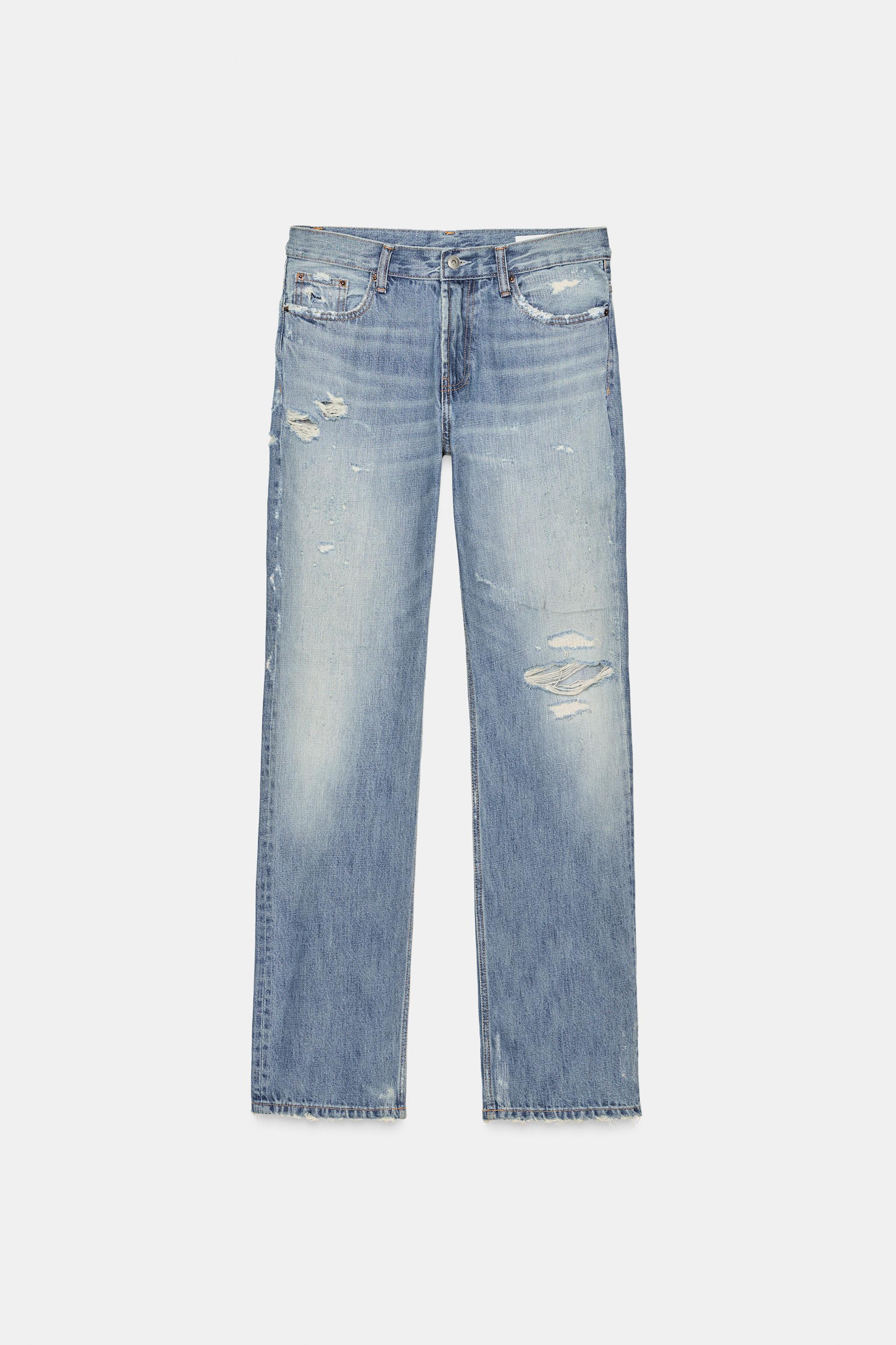 TRF MID-RISE RIPPED STRAIGHT JEANS