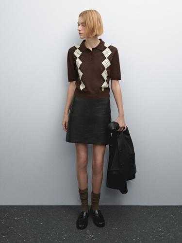 Zara Short sleeve diamond knit polo shirt - Brown