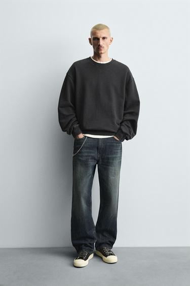 FADED HERRINGBONE-EFFECT SWEATSHIRT - Dark anthracite by Zara
