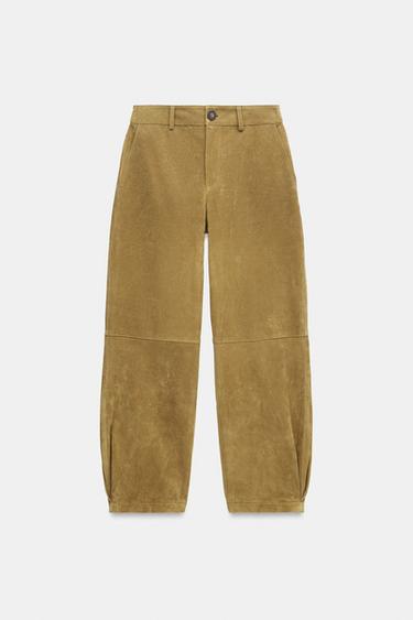 LEATHER TROUSERS WITH PLEATS - Pistachio by Zara - Image 0
