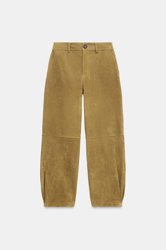 LEATHER TROUSERS WITH PLEATS - Pistachio by Zara - Image 0