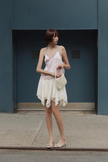 Zara 圓點蕾絲緞面上衣 - 粉紅色