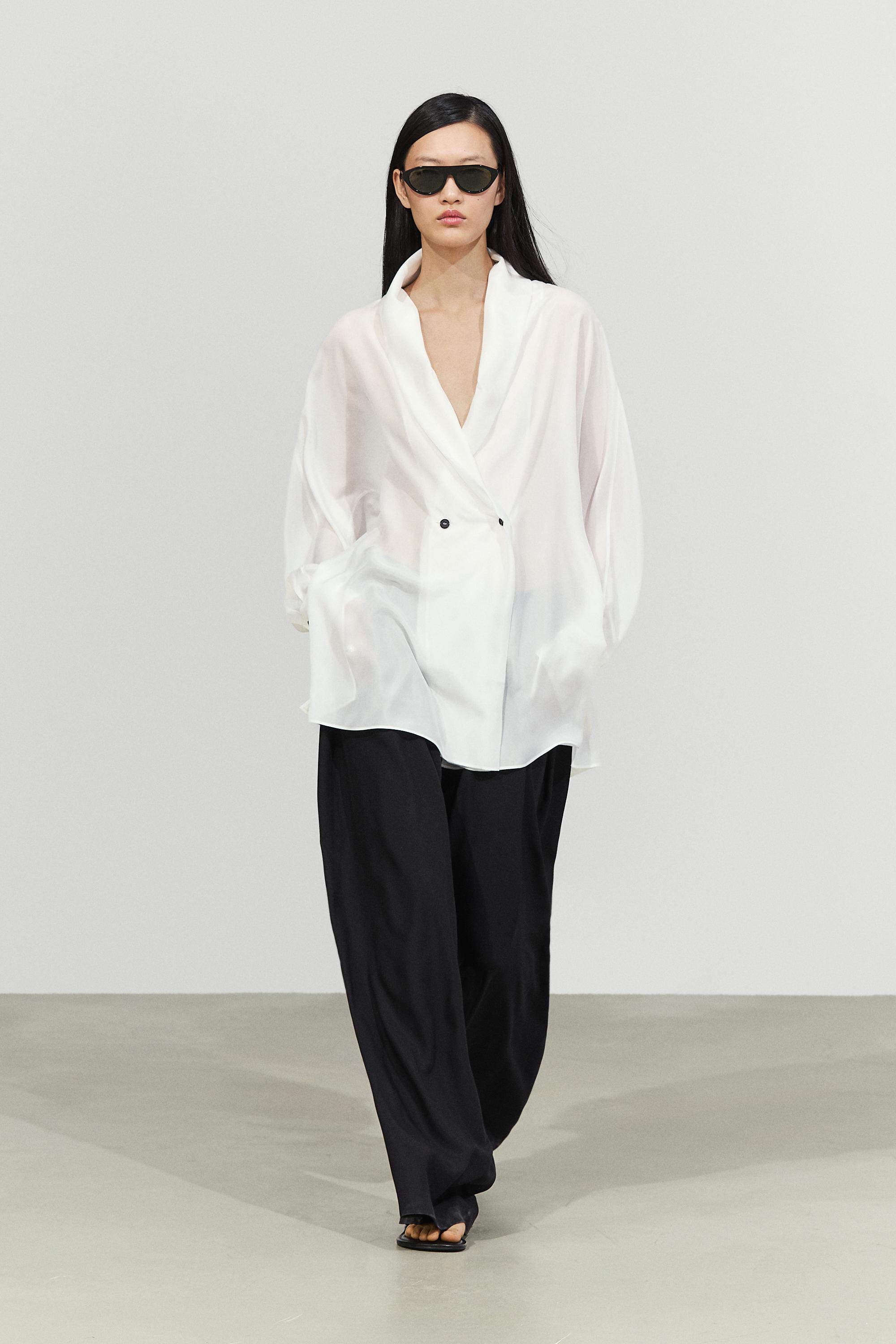 Flowing 100% silk tuxedo-style kimono — Oyster-white