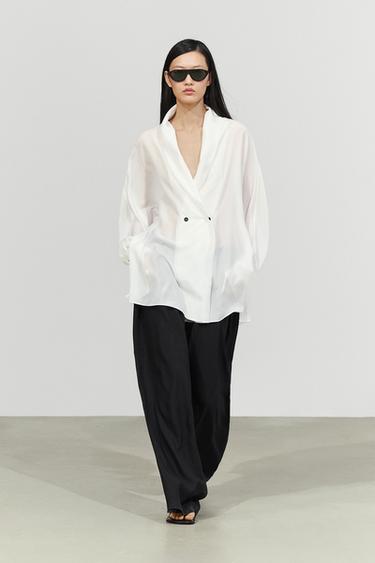 Zara Flowing 100% silk tuxedo-style kimono - Oyster-white - Image 0