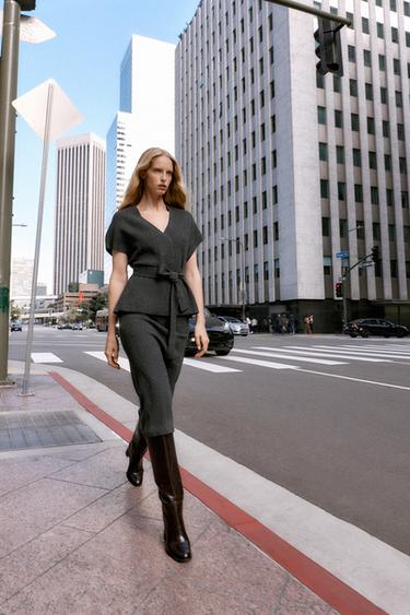 FALDA MIDI PUNTO - Gris de Zara