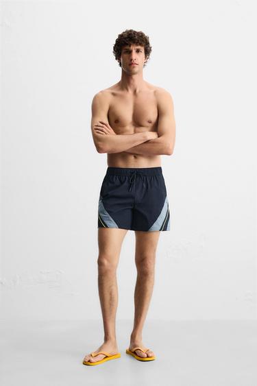 CONTRAST BANDS MID-LENGTH SWIMMING TRUNKS - Navy blue by Zara - Image 0