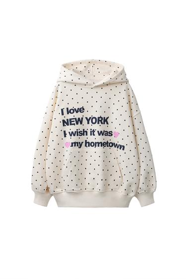 PIKČAST PULOVER S KAPUCO IN NAPISOM - Ekru barva od Zare