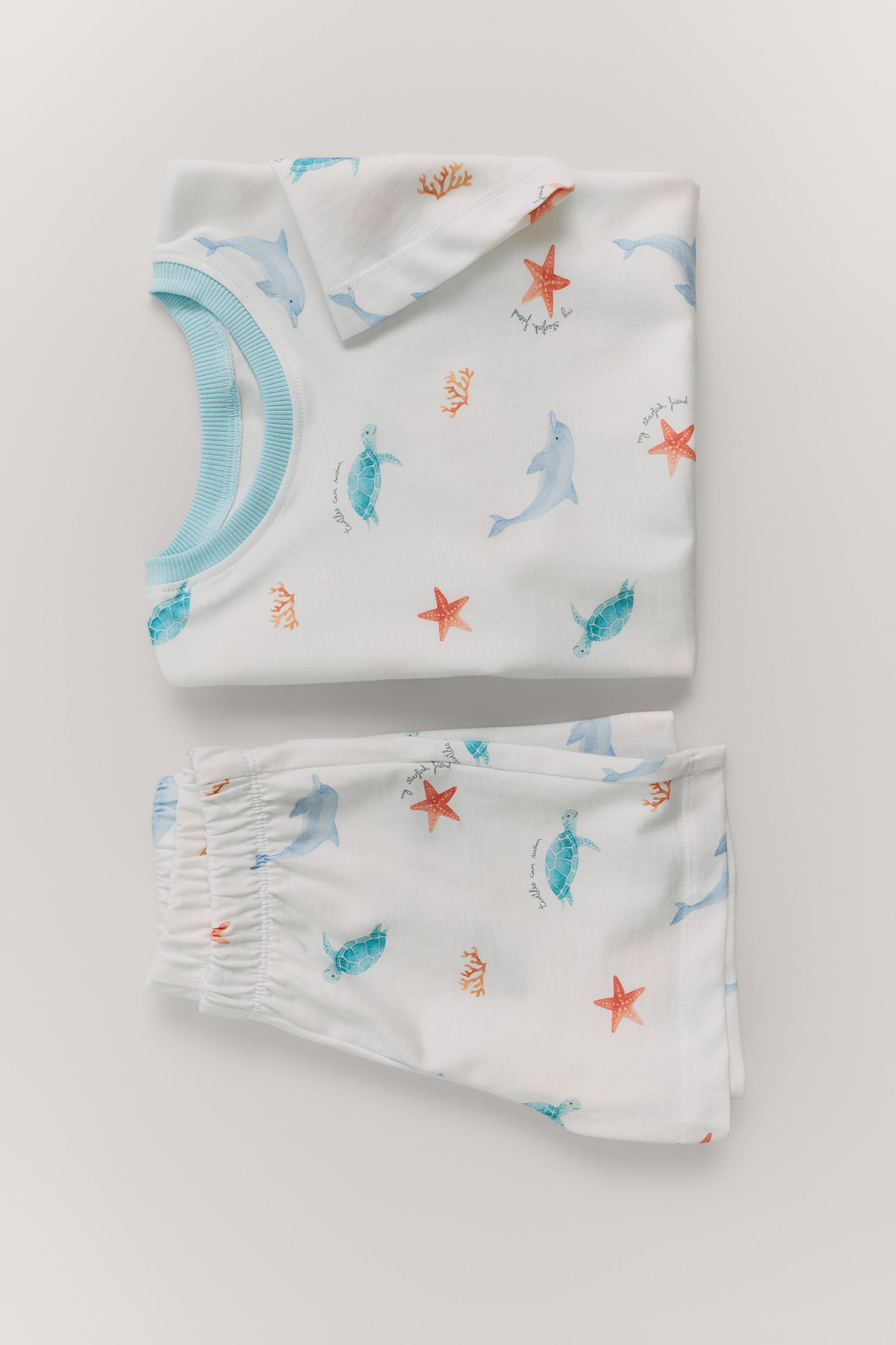 1 1/2-6 YEARS/ MARINE PRINT PYJAMAS — Ecru