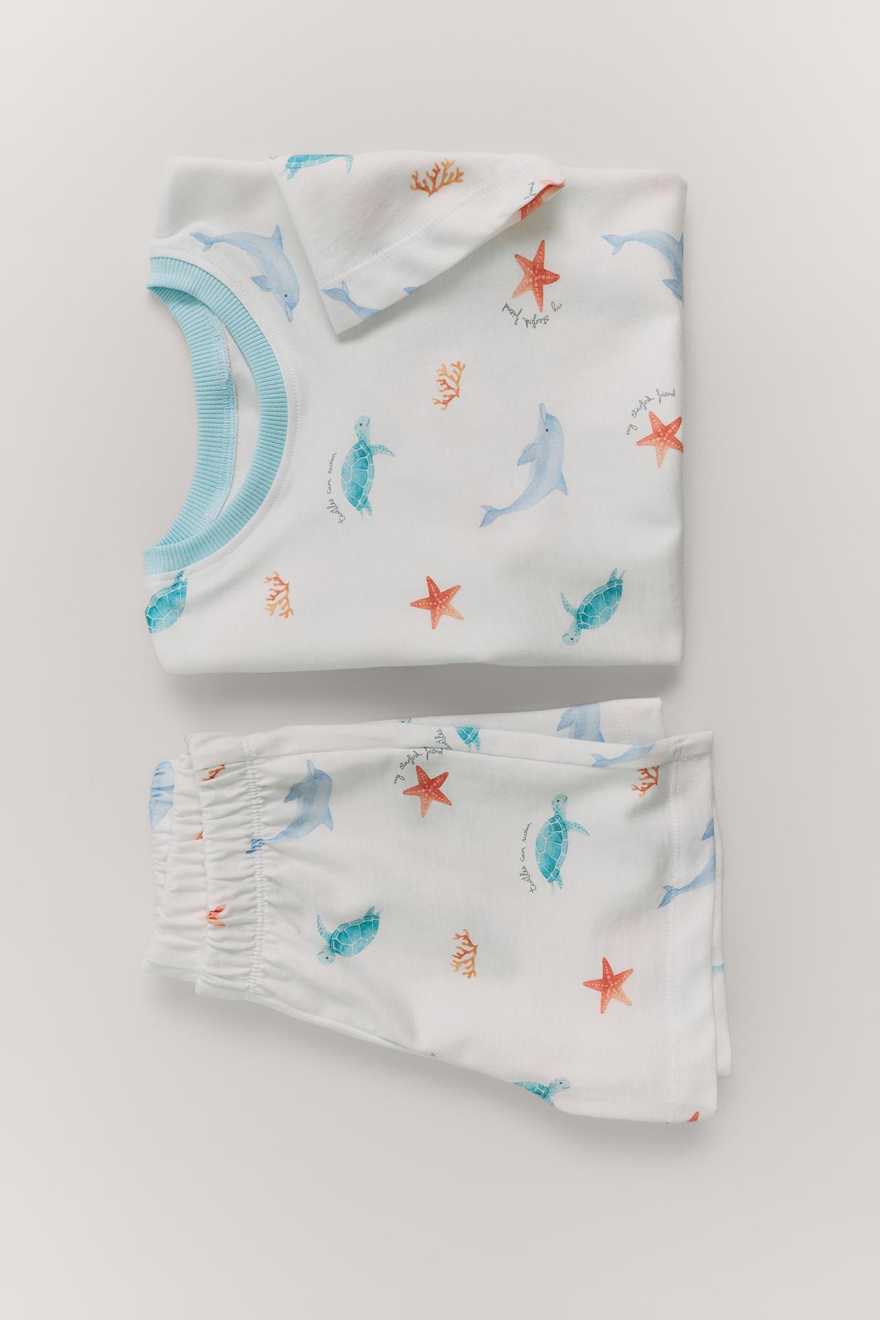 1 1/2-6 YEARS/ MARINE PRINT PYJAMAS — Ecru
