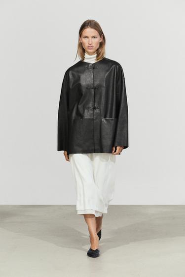 Zara Leather jacket with toggle detail - Black - Image 0