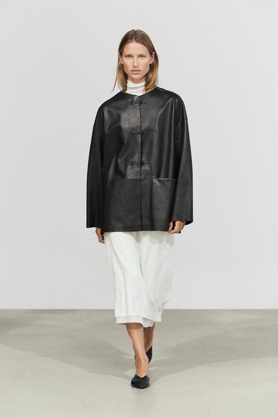 Zara Leather jacket with toggle detail - Black - Image 0